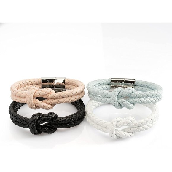 Leather Bracelet Women Knot Black 16cm Stainless Steel Clasp Gift Box - Picture 9 of 9